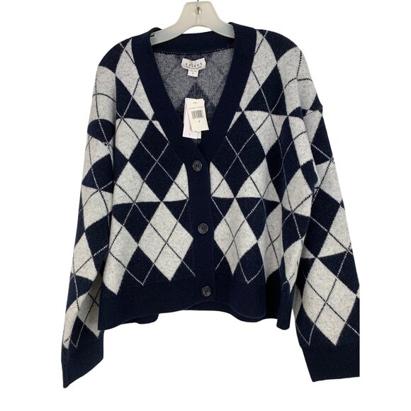 Velvet Graham & Spencer Argyle Navy Grandpa Crop Cardigan Sweater S RM10202 NWT - Picture 4 of 10